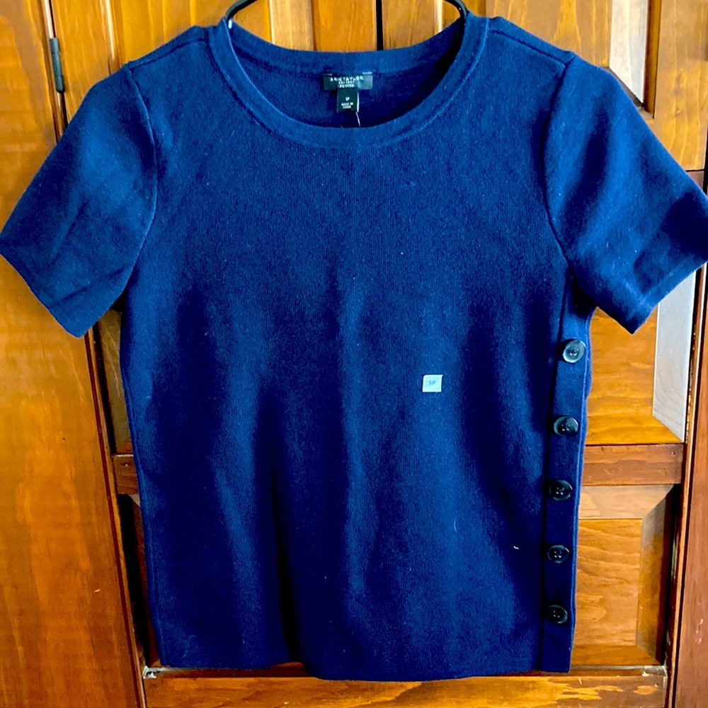 Ann Taylor petite SP navy short sleeved sweater. Never worn.